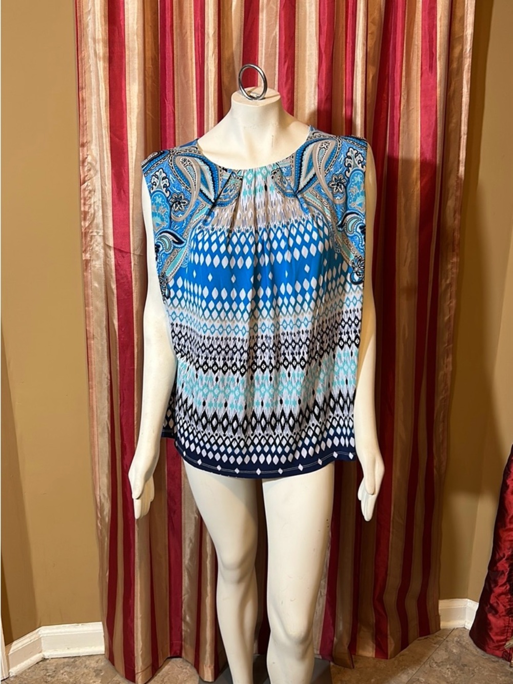 Allison Daley Blue Paisley & Geometric Sleeveless Blouse